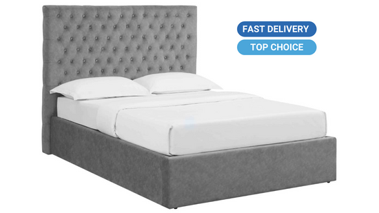 Flat Buttoned Headboard Lift Up Ottoman Bed